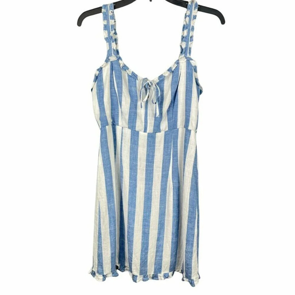 Forever 21 Tank Top Women’s Sz S Blue White Striped Sweetheart Ruffle Sleeveless - Picture 1 of 11